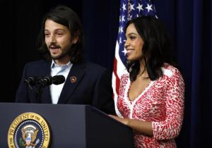 "Cesar Chavez" producer Diego Luna and star Rosario Dawson at the White House Screening. (Photo courtesy of The Obama Diary.)
