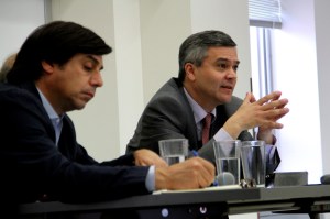 Javier Couso (right) speaks at UC Berkeley. Photo by Megan Kang.