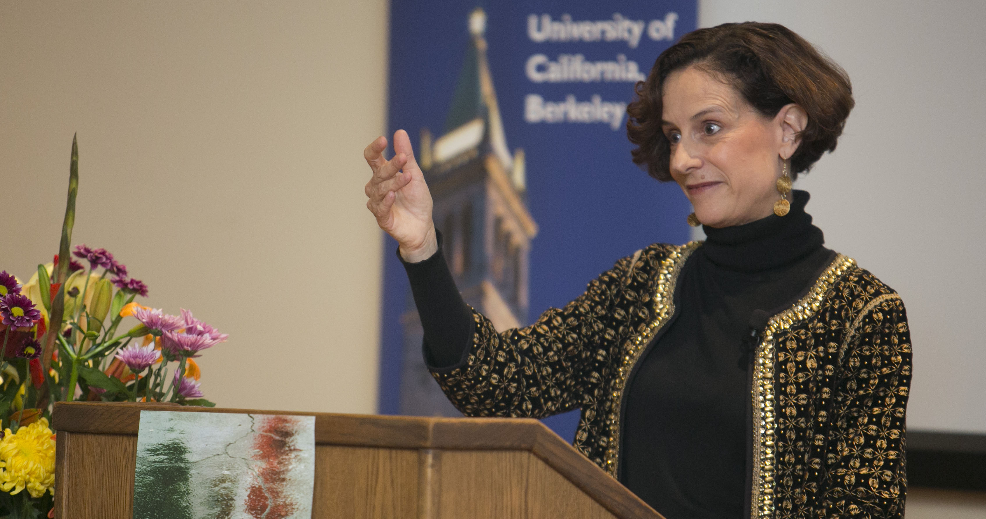 Denise Dresser gives a talk at UC Berkeley.