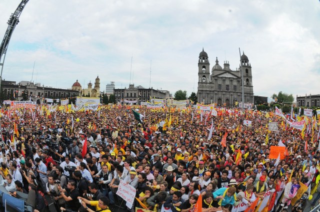 AMLO supporters fill the Toluca Plaza in Mexico.