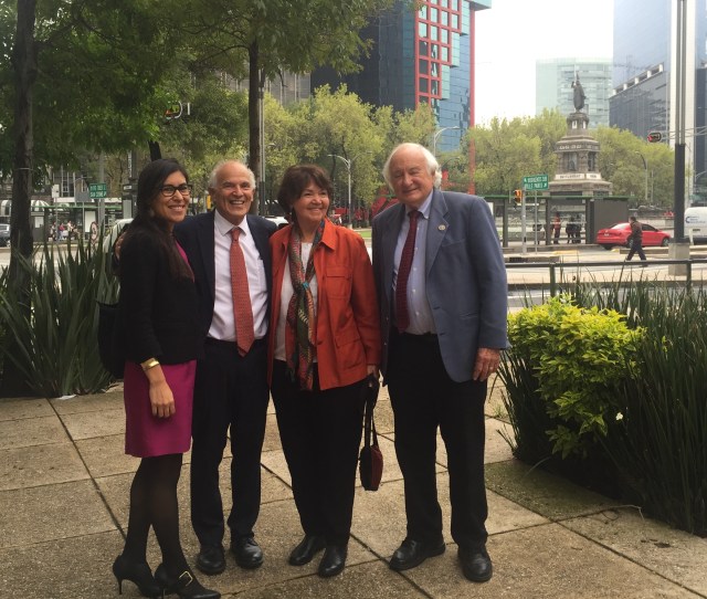 From left to right: Gladys Cisneros of the Solidarity Center, Professor Harley Shaiken and Professor Emerita Beatriz Manz of UC Berkeley, and Representative Sander Levin in Mexico City.