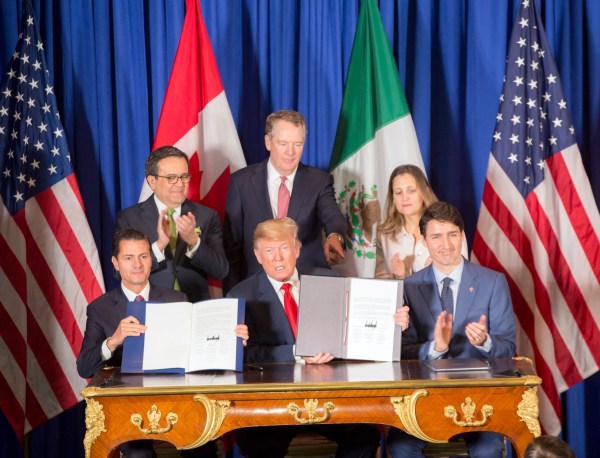 Presidents Peña Nieto, Trump, and Trudeau with the recently signed USMCA at the G20 Summit in Argentina earlier this month.