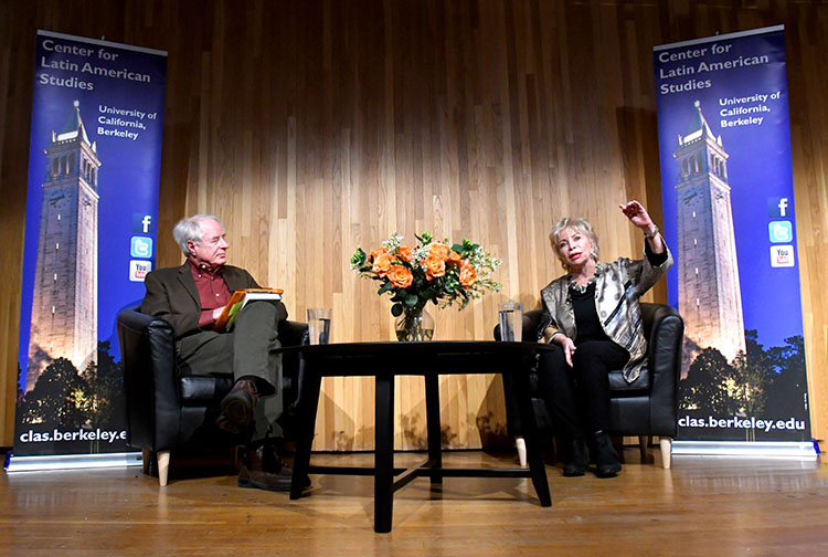 Adam Hochschild and Isabel Allende speaking at Berkeley, February 2020.