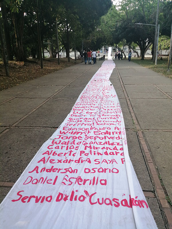 Banner of killed social leaders in Colombia