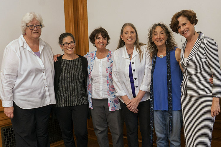 The author, Elizabeth Oglesby (third from right), participated in a panel discussion on migration for CLAS in September 2019, along with The panel (from left): Rosemary Joyce, Paula Worby, Beatriz Manz, the author, Karen Musalo, and Denise Dresser. (Photo by Jim Block.)