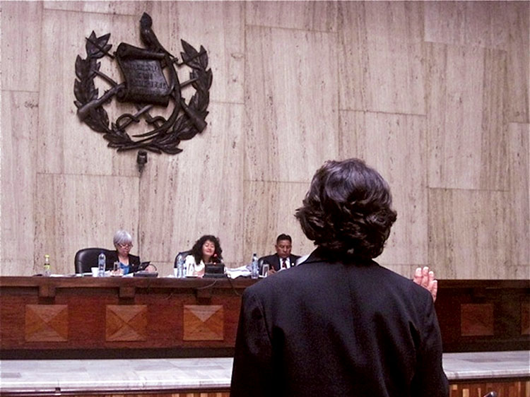UC Berkeley Professor Emerita and former Chair of the Center for Latin American Studies Beatriz Manz being sworn in before her testimony. (Photo by Mary Jo McConahay.)