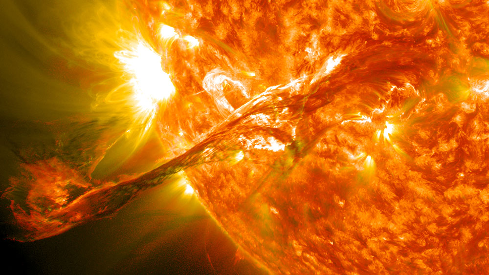 A magnificent solar flare, or coronal mass ejection, erupts from the sun. (Photo