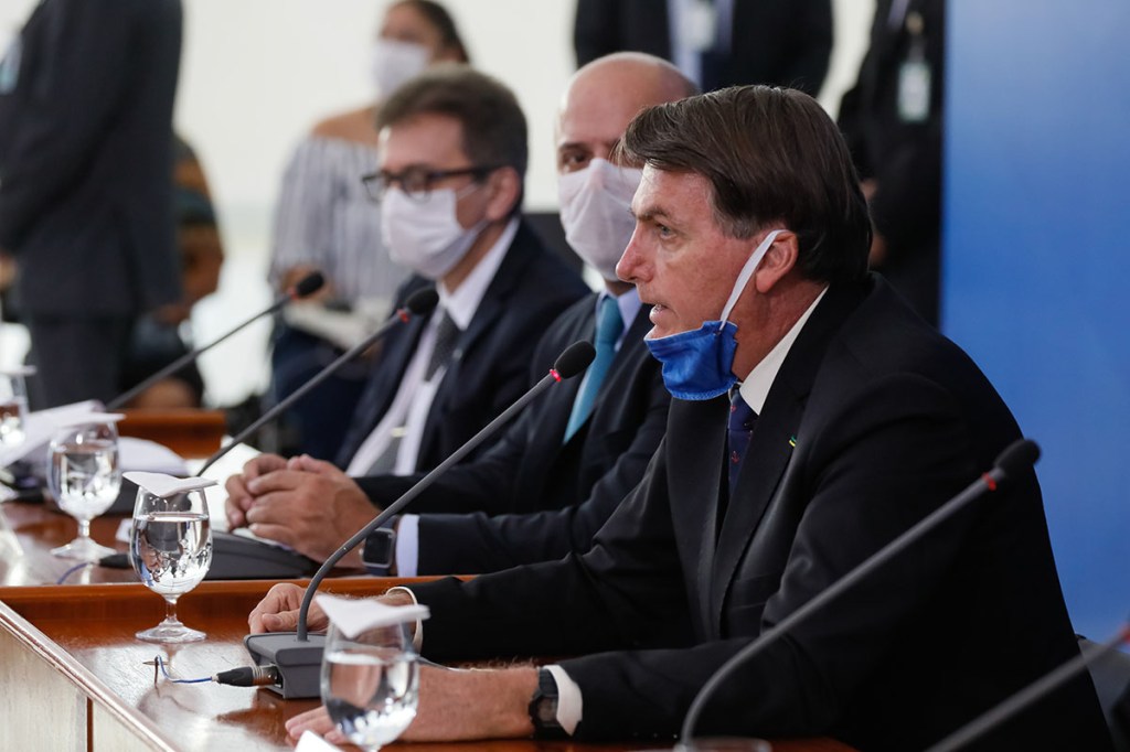 President Jair Bolsonaro of Brazil at a March 2020 press conference. (Photo by Isac Nóbrega/PR.)
