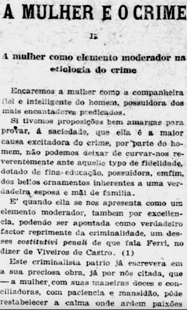A newspaper article talks about women and crime in Brazil.