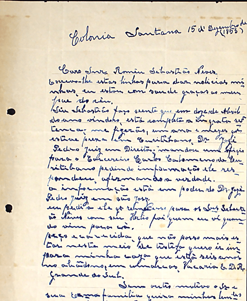 A handwritten layer in Portuguese from Colonia Santana.